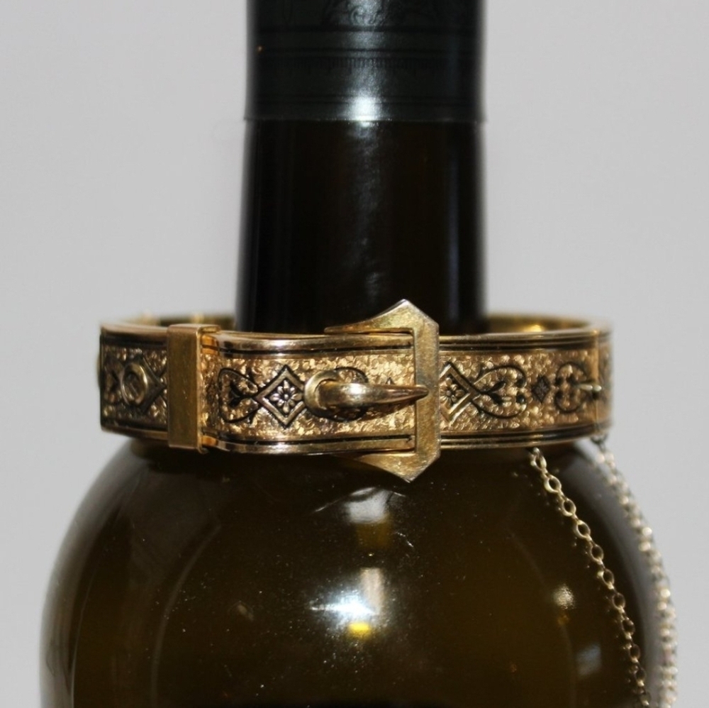 Antique Victorian 10K Gold Filled Enamel Taille D'Epargne Buckle Bangle Bracelet - Picture 3 of 8